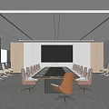 Modern Conference Room Interior Design With Large Screen Wooden Table And Comfortable Chairs