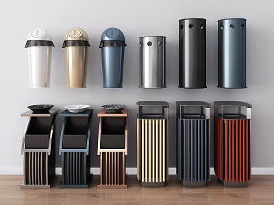 Public Trash Bins With Various Colorful Designs For Urban Facilities 3d model