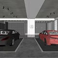 Modern Garage Interior Design With Parked Vehicles Gray Walls And Ceiling Lights