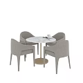 Modern Round Table with Marble Top and Four Gray Upholstered Chairs Set 3d model