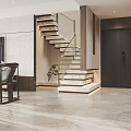 Living Room Interior With Wooden Staircase Marble Flooring And Floor To Ceiling Window Armchair