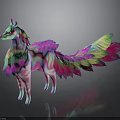 Mythical Colorful Horse With Vibrant Feather Wings And Rainbow Tail Design