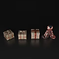 Plaid Pattern Gift Boxes with Elegant Bows and Reflection on Black Surface 3d model