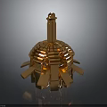 Ornamental Golden Dome Tower Structure With Supporting Panels And Shiny Brass