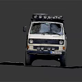 White Winnebago Van With Roof Rack And Spotlights For Camping Travel