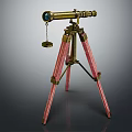 Brass Telescope Commercial Equipment With Red Leg Tripod and Hanging Metal Disc