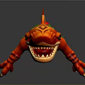Red Shark Like Game Movie Character With Sharp Teeth Green Ornaments And Claws