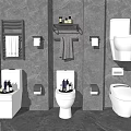 Different Styles of Modern Toilets in Bathroom Interior With Gray Wall and Towel Rack