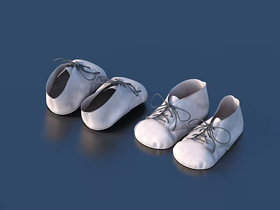 White Baby Shoes with Lace Up Design in Simple Clean Style on Dark Blue Background 3d model
