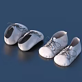 White Baby Shoes with Lace Up Design in Simple Clean Style on Dark Blue Background