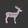 White Wireframe Deer Sculpture Standing On Dark Background With Reflection
