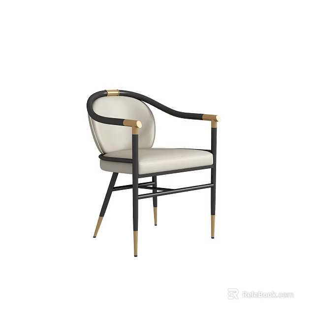 Modern Leisure Chair With White Leather Cushion Black Metal Frame And Gold Accent Details 3d model 