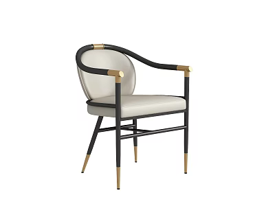 Modern Leisure Chair With White Leather Cushion Black Metal Frame And Gold Accent Details 3d model