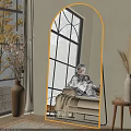 Cozy Living Room Interior With Arch Mirror Beige Sofa Throw Blanket And Dried Flowers