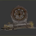 Rusty Industrial Machinery With Vintage Gear And Drum Surrounded By Stones And Dry Grass