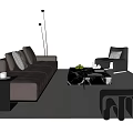 Modern Leather Sofa And Coffee Table Set With Floor Lamp Armchair And Decorations