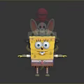 3D SpongeBob SquarePants Character With Yellow Body Big Eyes Transparent Helmet And Reflective Base