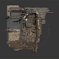 Cliffside Scene Structure With Rock Base Wooden Platforms And Metal Bridges