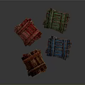 Colorful Stacked Wooden Crates In Red Blue Green And Brown Tones