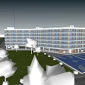 Modern School Building With White Exterior Large Windows Greenery And Open Plaza