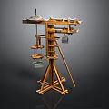 Traditional Wooden Mechanical Equipment With Tripod Base Multi Level Platforms And Suspended Parts