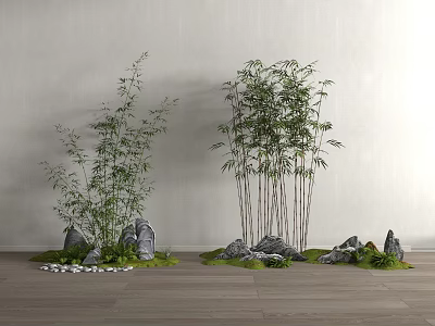 Modern Bamboo Flower Pond Landscape 3d model