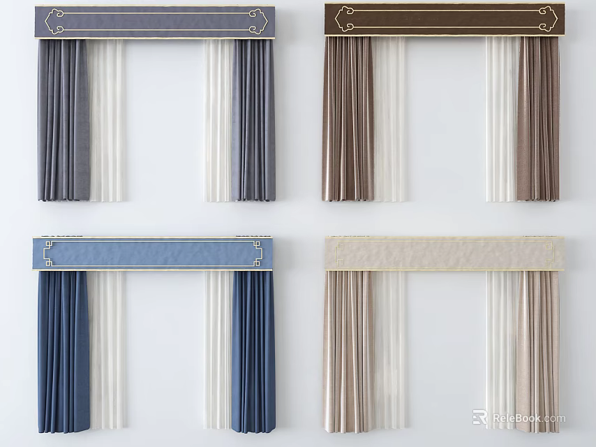 Different Colored Curtains With Decorative Valance And Elegant Drapery Styles 3d model 