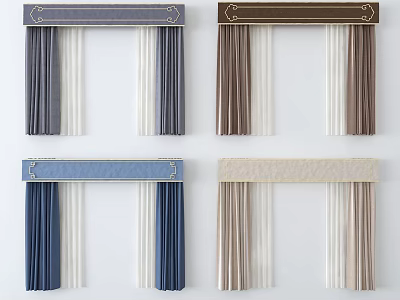Different Colored Curtains With Decorative Valance And Elegant Drapery Styles 3d model