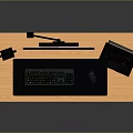 Modern Gaming Desk Setup With Monitor Laptop Headphones Keyboard And Gaming Screen