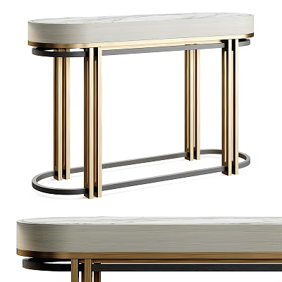 Elegant Modern Console Table With Gold Black Metal Legs And Light Top 3d model