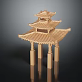 Traditional Wooden Chinese Pavilion Model With Tiered Eaves And Columns Design