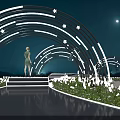 Illuminated Pergola With Star Decorations And White Flowers In Moonlit Night Scene