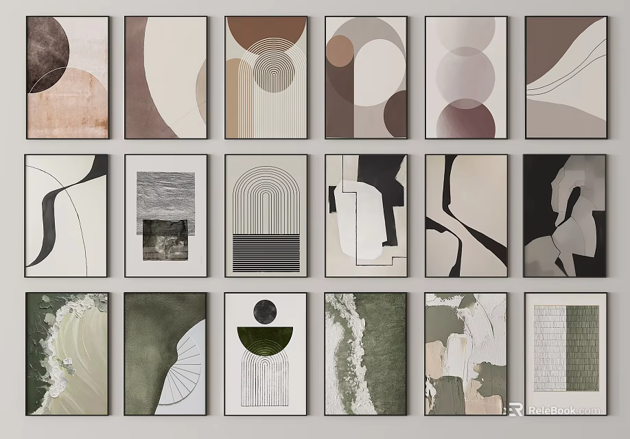 Abstract Modern Wall Art Collection With Neutral Tones And Geometric Patterns 3d model 