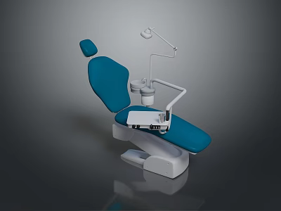 Modern Blue Dental Chair With White Base Adjustable Lamp And Control Panel 3d model