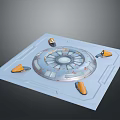 Tech Inspired Mechanical Device With Square Plate Circular Transparent Structure And Orange Cone Parts 3d model