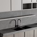 Modern Light Gray Kitchen Cabinets With Marble Countertop And Open Shelves