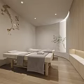 Elegant Modern Beauty Hair Salon Interior Design With Marble Circular Lighting And Display Shelves