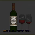 Essential Wine Accessories For Home Use With Bottle Glasses Grapes And Corkscrew