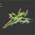 Military Fighter Jet With Green Yellow Camouflage Paint And Missiles On Dark Background