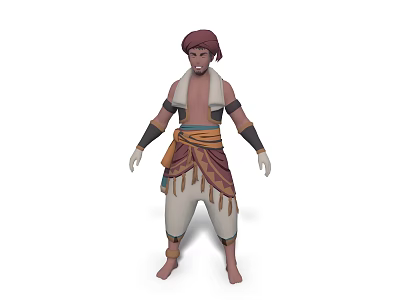 Man In Traditional Outfit With Headscarf Decorative Waist Belt And White Pants 3d model