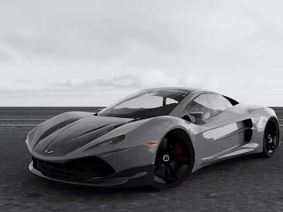 Silver Sports Car Parked On Open Road With Sky And Distant Horizon 3d model