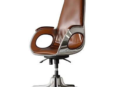 Modern Brown Leather Office Chair With Silver Metal Frame And Ergonomic Design 3d model