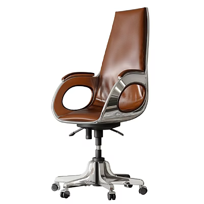 Modern Brown Leather Office Chair With Silver Metal Frame And Ergonomic Design 3d model