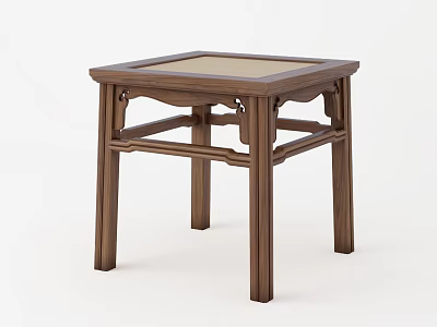 Traditional Wooden Stool With Square Light Colored Top And Dark Brown Frame 3d model