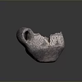 Ancient Broken Pottery Sculpture With Intricate Carved Patterns And Handle 3d model