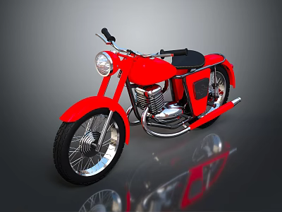 Red Vintage Motorcycle With Black Seat And Silver Metallic Classic Design Showcase 3d model