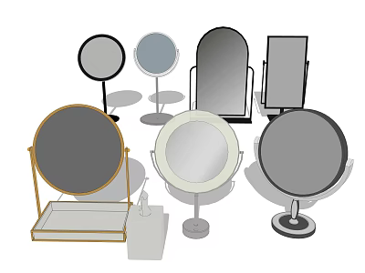 Different Styles of Mirrors Including Round Square Stand and Tabletop Designs 3d model
