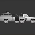 White and Gray Pickup Trucks with Open Bed and Spare Tire on Roof