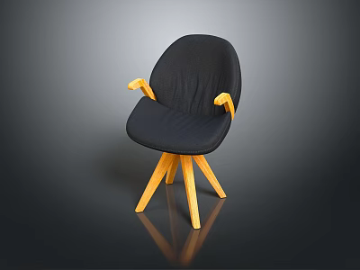 Minimalist Black Chair With Yellow Armrests And Three Wooden Legs Design 3d model