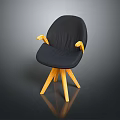 Minimalist Black Chair With Yellow Armrests And Three Wooden Legs Design